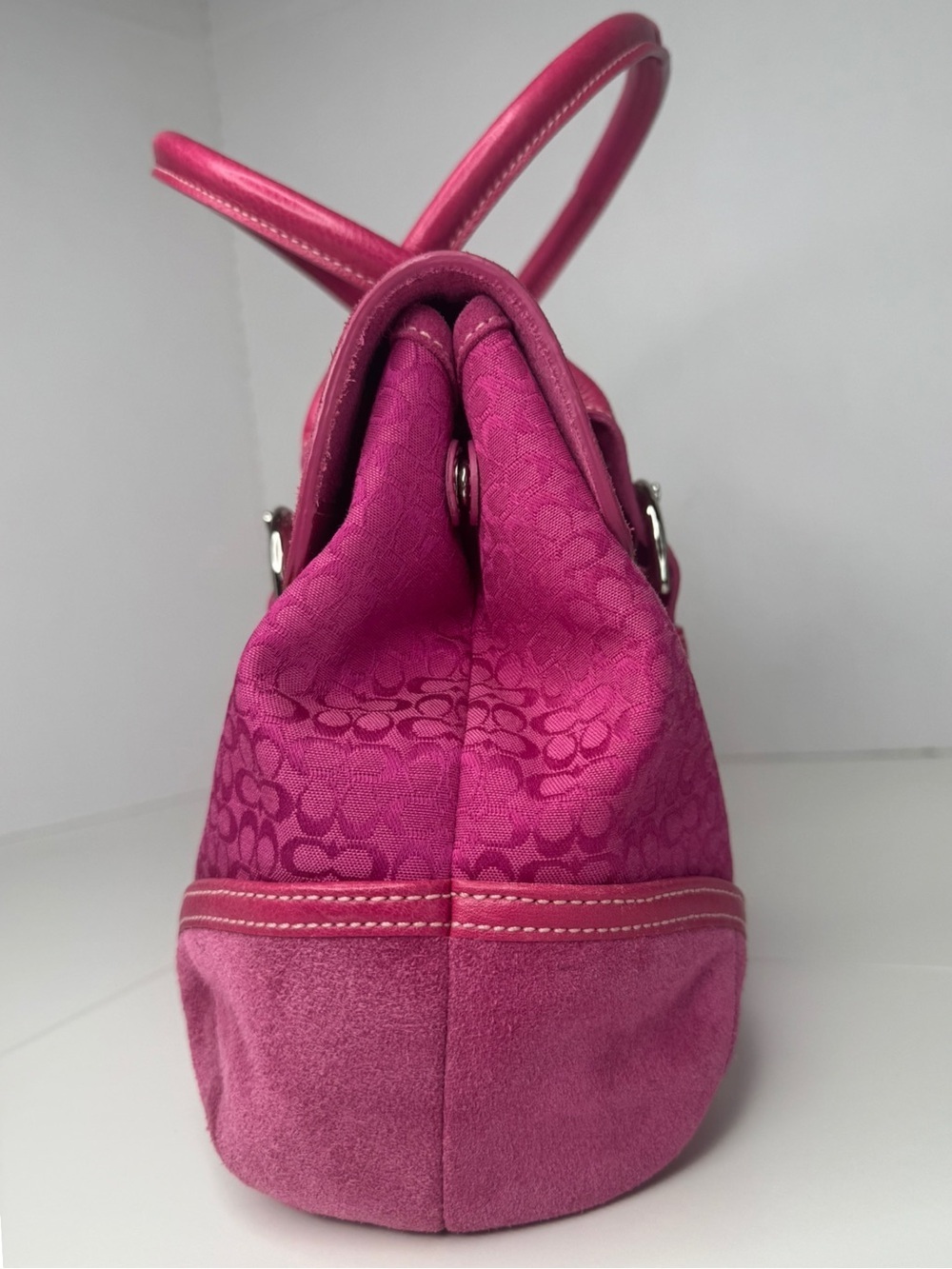 バッグ COACH Soho Pink Signature Tote Bag Y2K Coach 2004 Signature C Y2k Pink Soho Hampton Flap Lea… - Gem